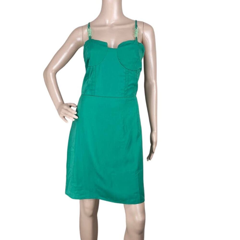 Indefeir Green Chain Strap Sweetheart Mini Sheath Dress L